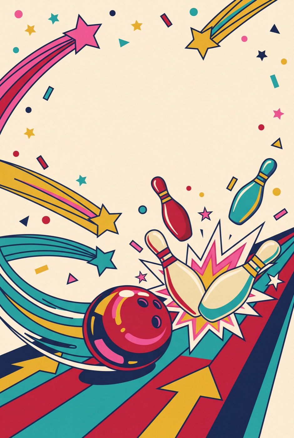 Bowling party artwork — a ball striking pins